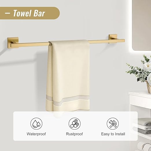 YACVCL Towel Bar Set, 5-Piece Brushed Gold Bathroom Hardware Set, SUS304 - Image 2