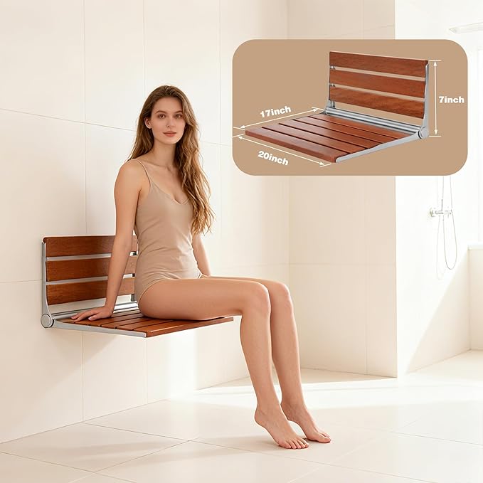 20" Premium Folding Shower Seat Wall Mounted - Image 2
