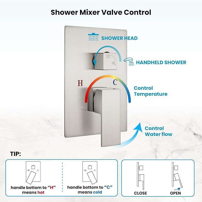 gotonovo Rainfall Bathroom Shower System Rain Shower Head and Handle Set Wall - Image 7