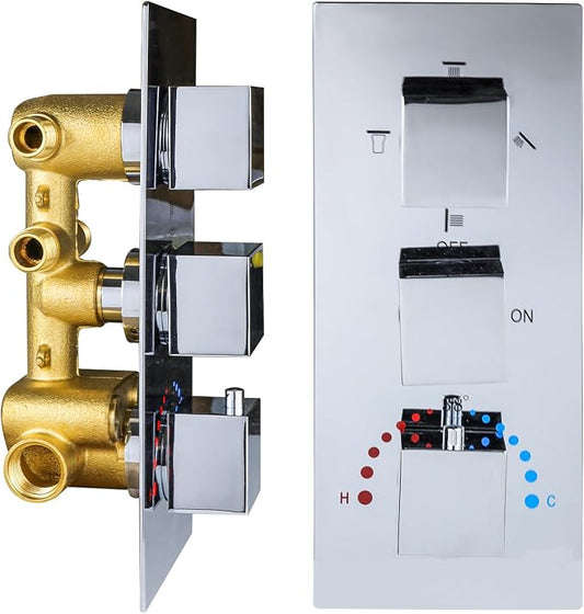 HOMEDEC Brass 4 Ways Shower Diverter Valve, Thermostatic 4 Outlets 3 Handles by HOMEDEC