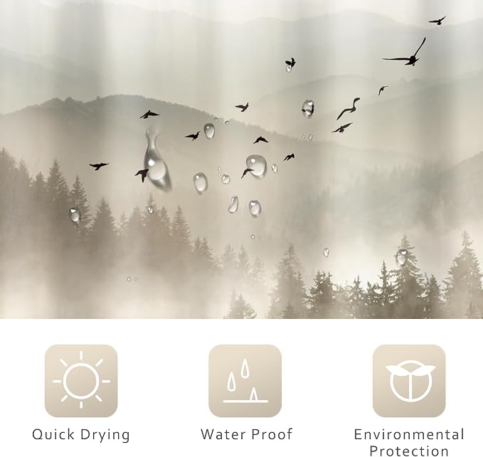 Riyidecor Foggy Mountain Shower Curtain 60Wx72H Inch Nature Rustic Woodland - Image 7