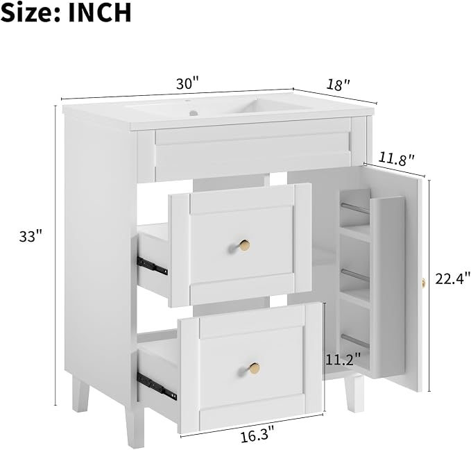 Bathroom Vanity with Sink Combo, 2 Drawers and Drain - Image 2