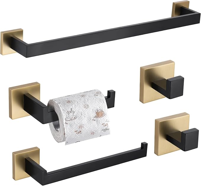 TURS 5-Piece Bathroom Hardware Set Black and Gold Towel Bar Sets Include 24 by TURS