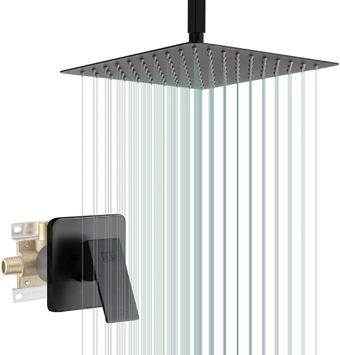 POP SANITARYWARE Matte Black Shower Faucet Set, Bathroom Rainfall Shower System by POPSANITARYWARE