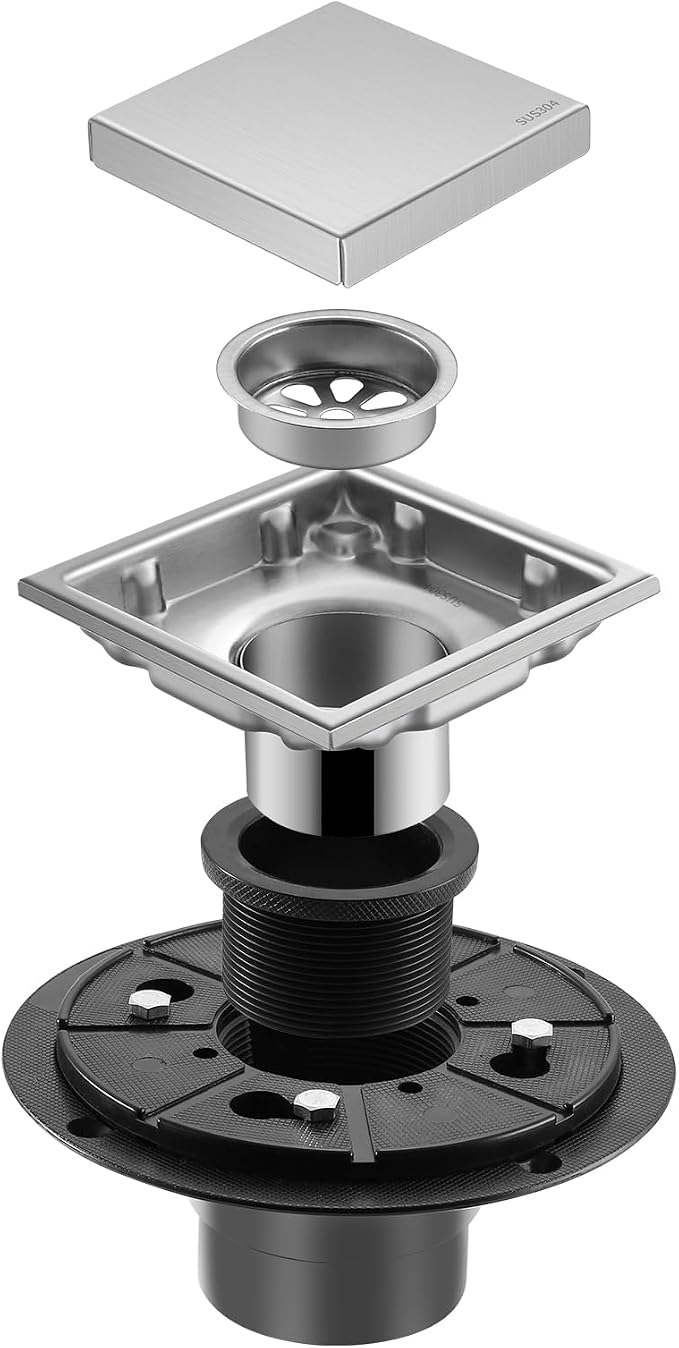 Hidden Brushed Square Shower Floor Drain, 304 Stainless Steel, - Image 3