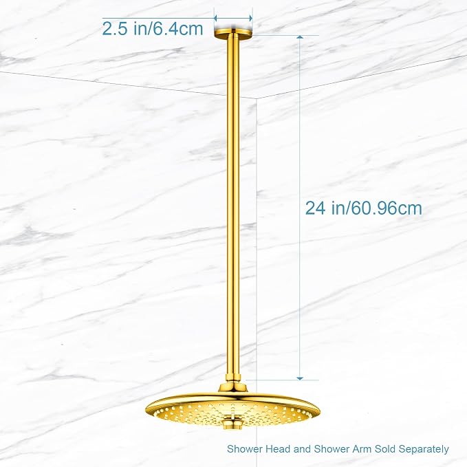 OFFO Shower Arm with Flange, Bright Gold 24 in Ceiling Mount Replacement Rain - Image 5