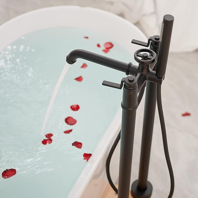 Freestanding Bathtub Faucet Matte Black Floor Mount Tub Filler - Image 2
