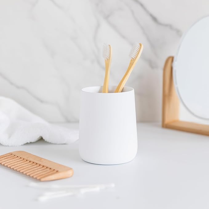 Matte White Toothbrush and Toothpaste Holder and Cup - Image 7