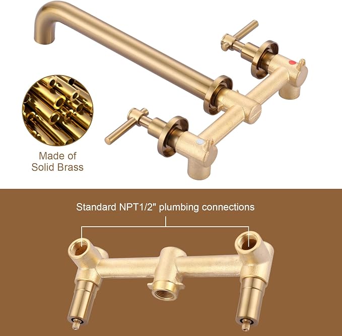 ALEASHA Wall Mount Tub Filler Tub Faucet High Flow Bathtub Faucets Two Handles - Image 7