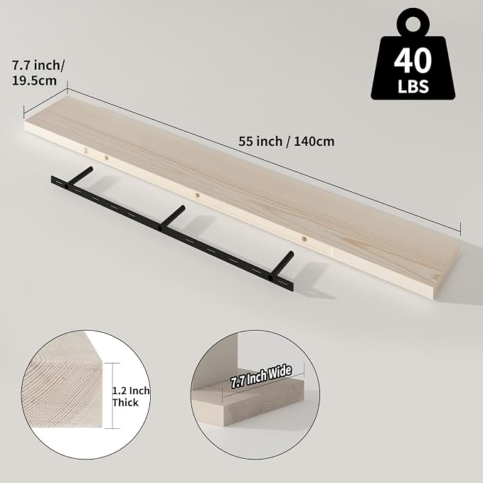 SAUMONIERES Floating Shelves 8 Inch Deep Solid Wood Wide Wall Shelf Set of 1 - Image 3