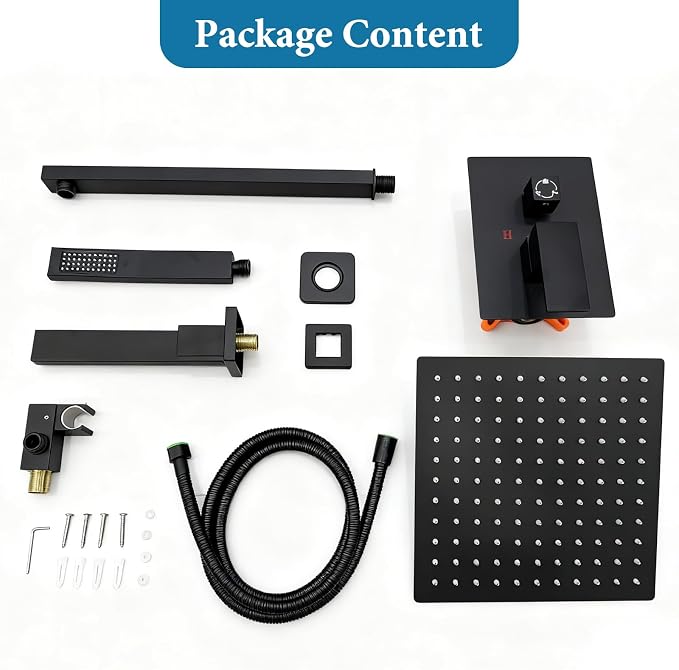 12 inch Square Shower Head and Handheld Set, Gasecoet Shower System - Image 5
