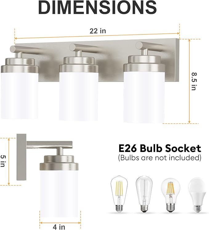 IZORRO Bathroom Vanity Light Fixture, 3-Light 22 Inch Brushed Nickel Bathroom - Image 2