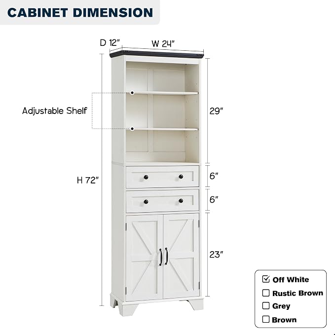ACCOHOHO Farmhouse Tall Bathroom Storage Cabinet, Adjustable Shelves & Barn Door - Image 2