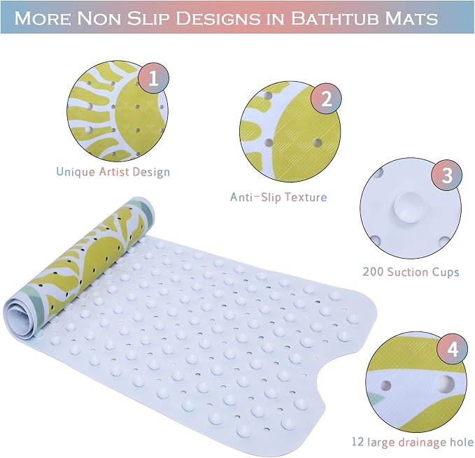 Non Slip Bathtub Mat for Kids Extra Long Anti Slip Bath Mat for Tub Abstract - Image 4
