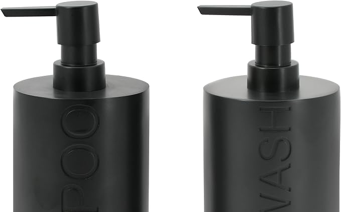 2-Pack Matte Black Resin Refillable Shampoo & Body Wash Bottles – Modern - Image 8