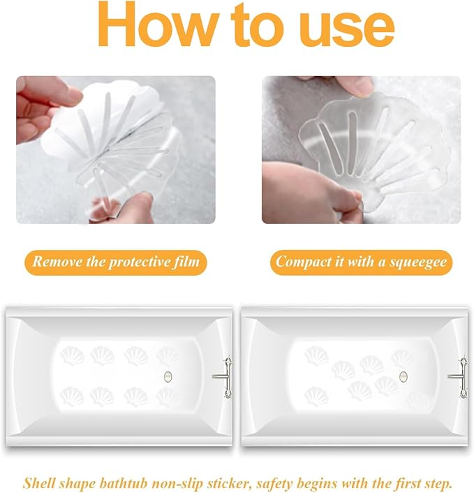 Clear Bathtub Stickers Non Slip, Shell Shaped Tubs Safety Shower Treads - Image 6