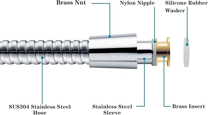 BRIGHT SHOWERS Shower Hose For Hand Held Shower Heads, 59 Inches Cord Stainless - Image 2