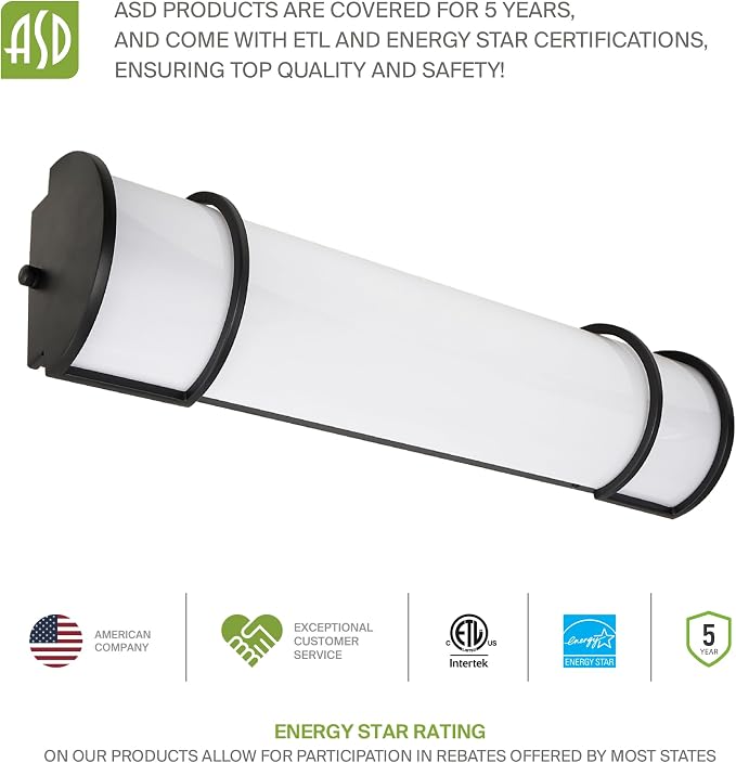 ASD LED 24" Vanity Flush Mount Light Fixture, Linear Bathroom Lighting Bar | - Image 8
