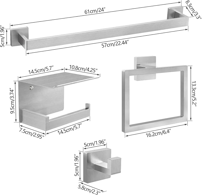 10-Piece Bathroom Hardware Accessories Set Brushed Nickel, 24 inch Towel Bar - Image 7