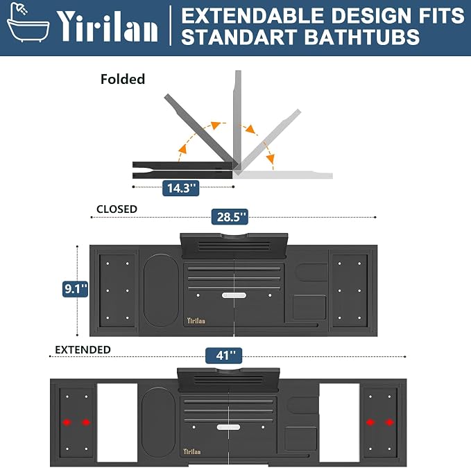 Yirilan Bathtub Tray, Expandable Bath Tray - Image 2