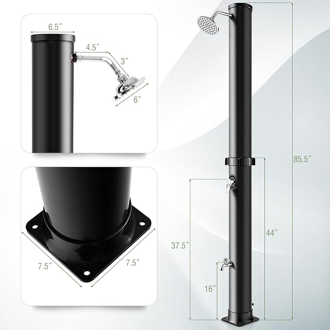Goplus 10 Gallon Solar Heated Outdoor Shower, 7.2 FT Freestanding Outside Shower - Image 7