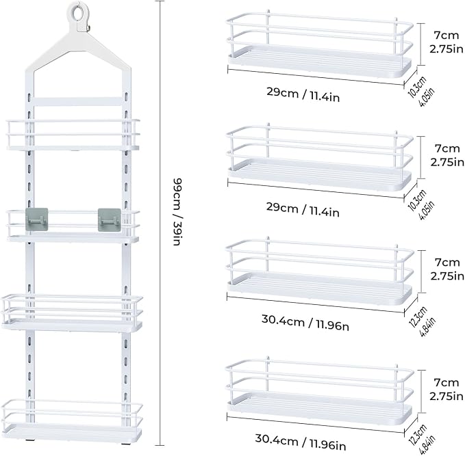 ODesign 4 Tier Height-Adjustable Shower Caddy Hanging Anti-Swing-Over The - Image 9