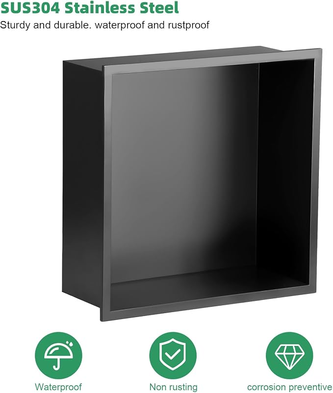 SaniteModar Shower Niche, Stainless Steel Shower Niche 12" X 12" No Tile Needed - Image 6