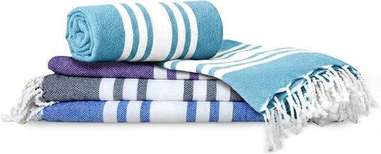Turkish Cotton Beach Towel Pack of 4 & 1 Boho Tote Bag by Occosa-LuxuryHammamTowels