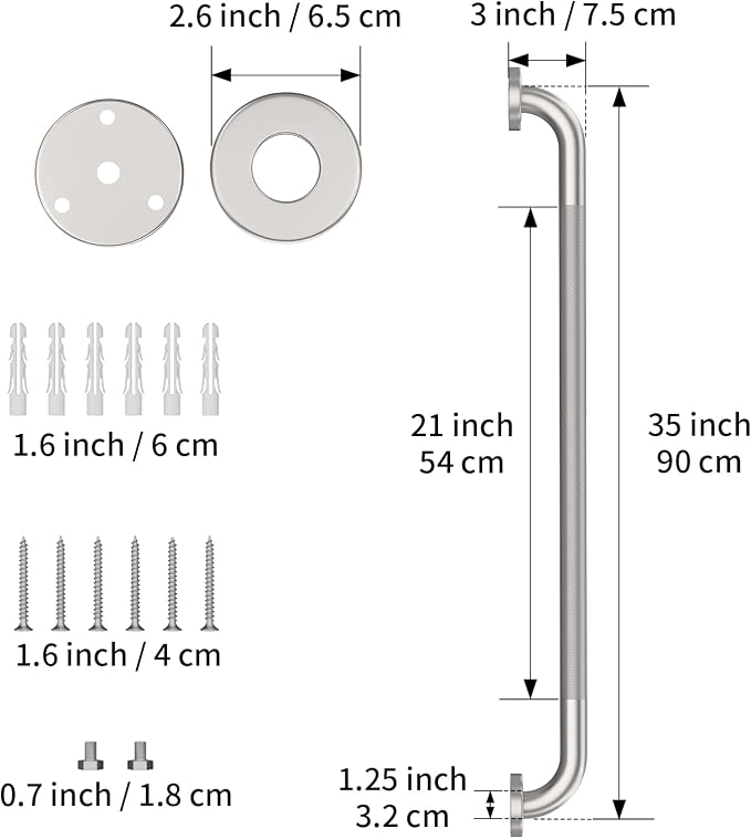36 Inch Anti Slip Shower Grab Bar, Munzong Satin Brushed Nickel Bathroom Grab - Image 2