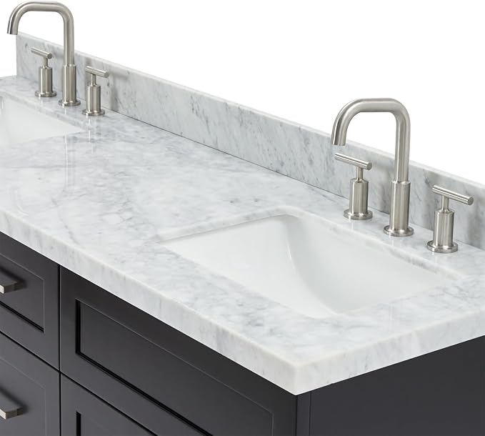 ARIEL Hamlet 67" Black Double Vanity, 1.5" Edge Italian Carrara Marble - Image 3