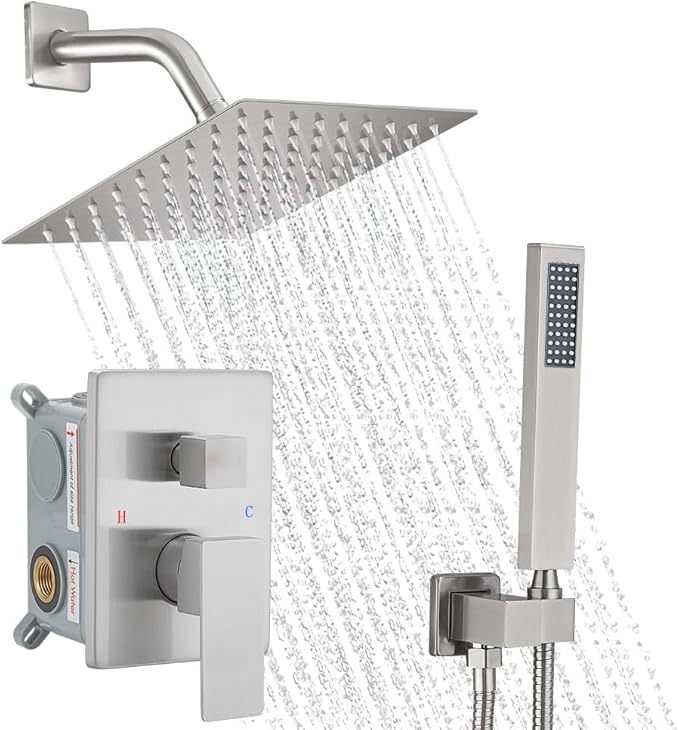 Brushed Nickel Shower System, 8 Inch High Pressure Rain Shower by YCAIKOI