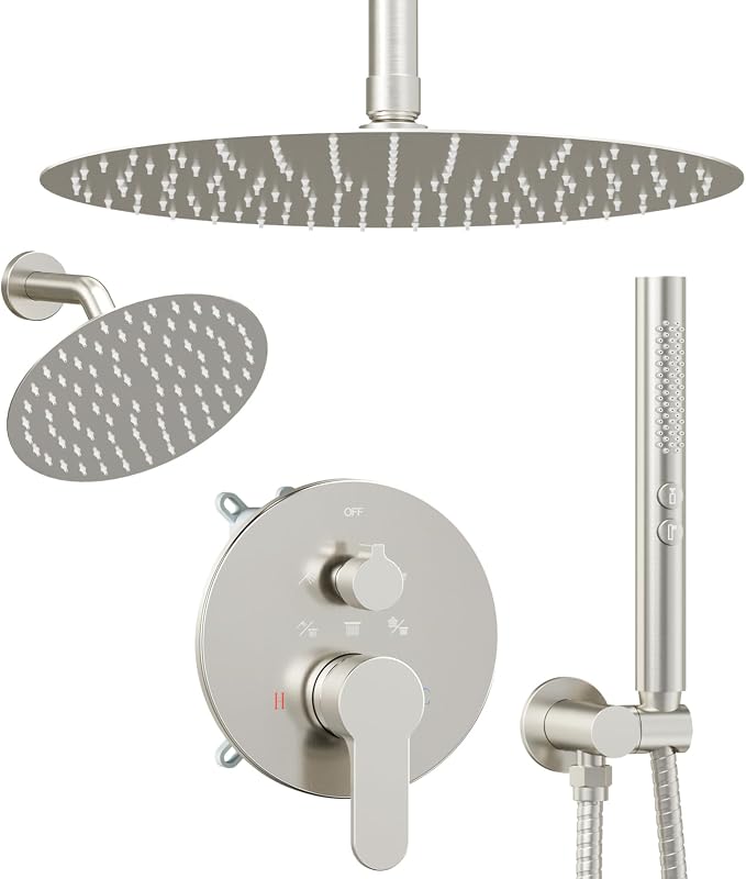 Shower Systems Shower Faucet Sets STARBATH 3 Way 12+6" Round Dual Rainfall by STARBATH