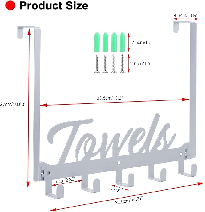 2 Pack Over The Door Hooks, Towel Rack - Image 2