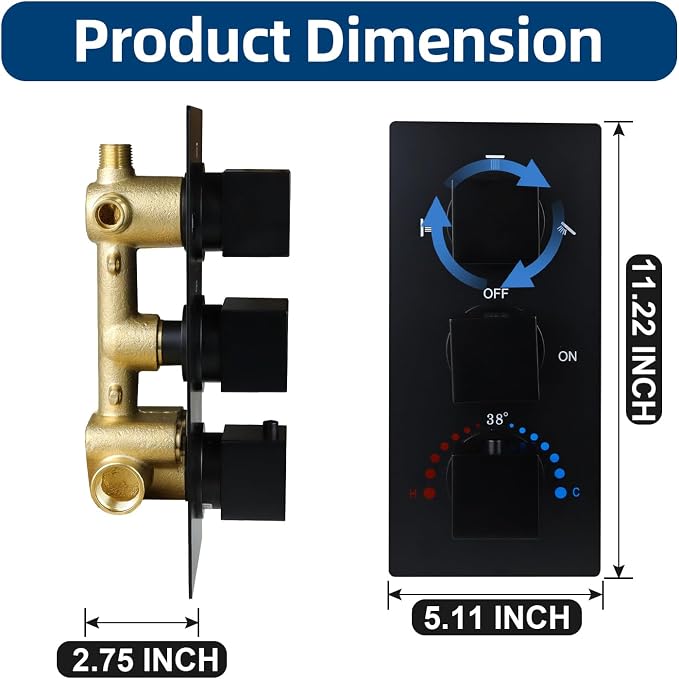 HOMEDEC Brass 3 Way Shower Diverter Valve, Thermostatic 3 Handle Control Shower - Image 5