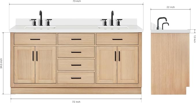 ARIEL Double Bathroom Vanity 73" Inch Oak - Image 2