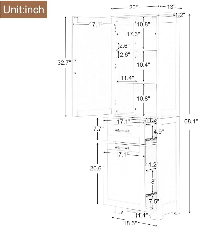Tall Narrow Storage Cabinet, Freestanding Linen Cabinet - Image 2