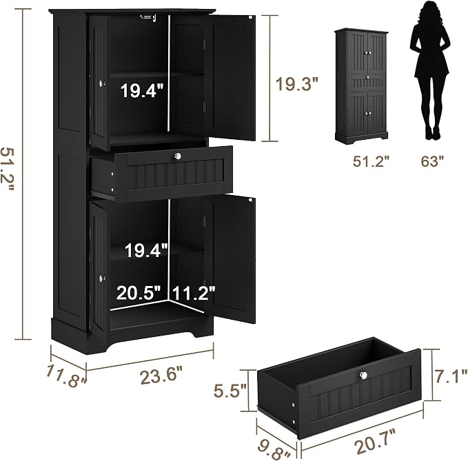 ChooChoo 51" H Tall Bathroom Floor Cabinet, Modern Bathroom Storage Cabinet - Image 3