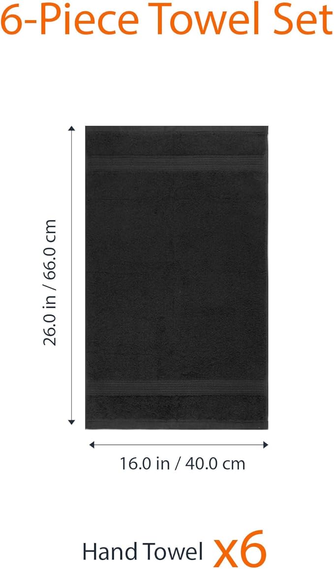 Amazon Basics 6 Piece Fade Resistant Hand Towel, 100% Cotton - Image 3