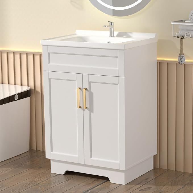 Bathroom Vanity with Ceramic Sink, Bathroom Vanity Cabinet with 2 Doors - Image 7