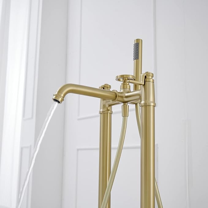 Gold Freestanding Bathtub Faucet Floor Mount Tub Filler - Image 2