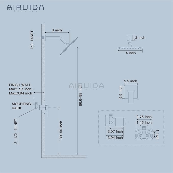 Airuida Shower Faucet Set Bathroom Rain Shower System SUS304 Stainless Steel - Image 6