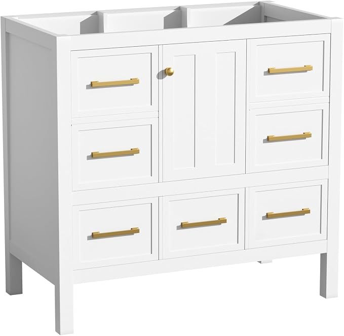 36 Inch White Bathroom Vanity Without Sink Top, Freestanding Bathroom Vanity - Image 6