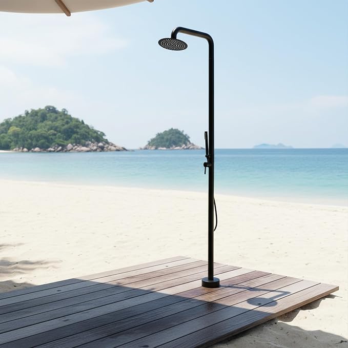 2-Function Poolside Portable Power Shower Floor Mounted Freestanding Black - Image 4
