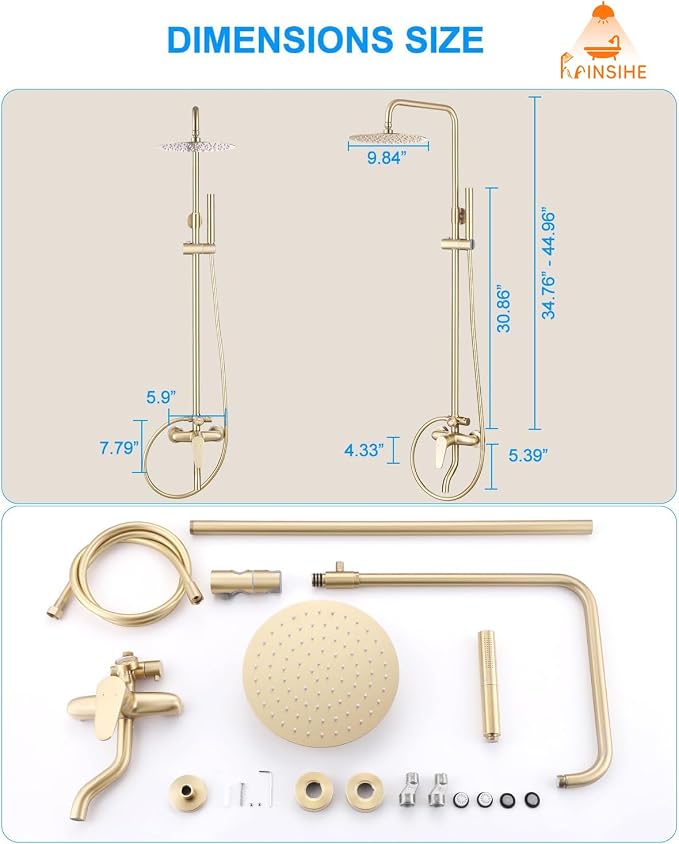 Outdoor Shower Kit Gold, Exposed Shower System - Image 4