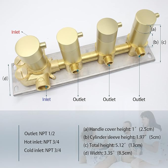HOMEDEC 3 Function Shower Mixing Valve and Trim Kit, Brushed Gold 3 Ways - Image 5