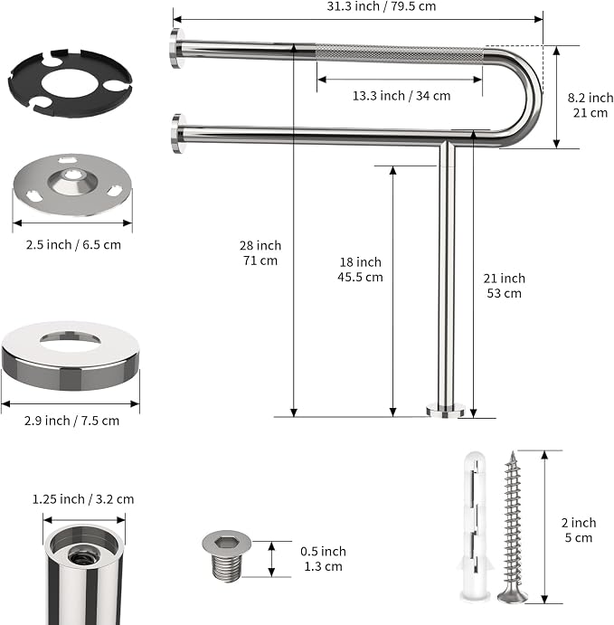 Toilet Support Rail 31.3X 31.5 Inch, Munzong Anti-Slip Chrome Handicap Grab Bar - Image 2