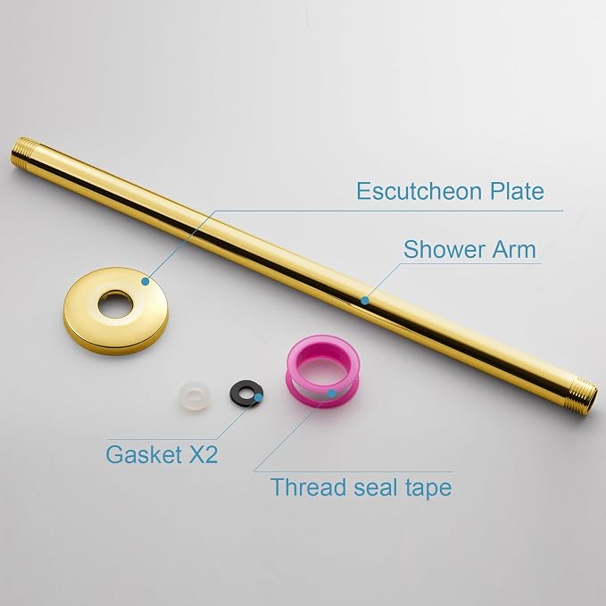 OFFO Shower Arm with Flange, Bright Gold 16 in Ceiling Mount Replacement Rain - Image 6