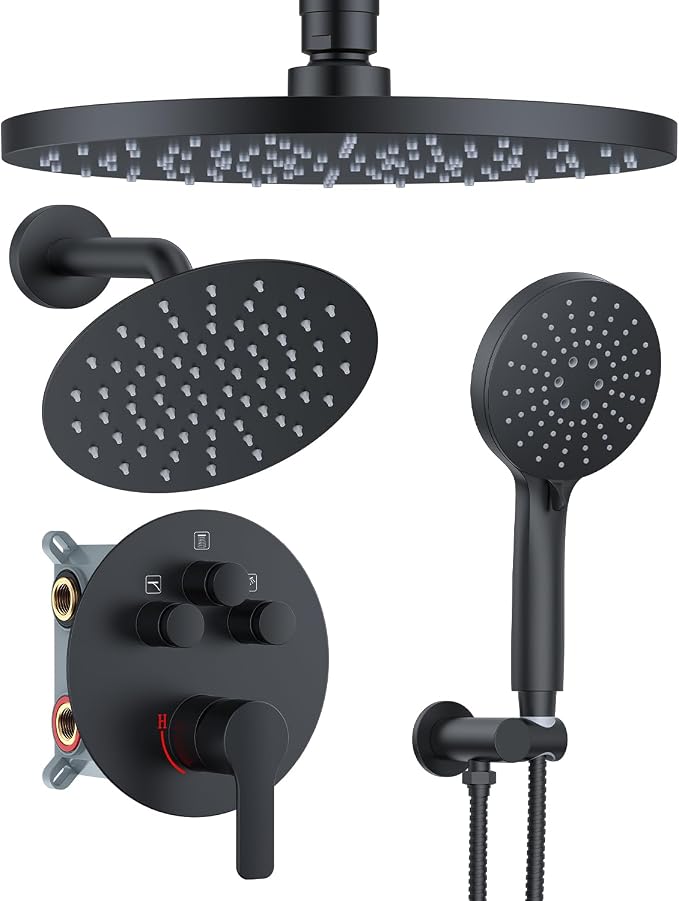 Shower System with Pressure Balance Valve, Matte Black by Woindo
