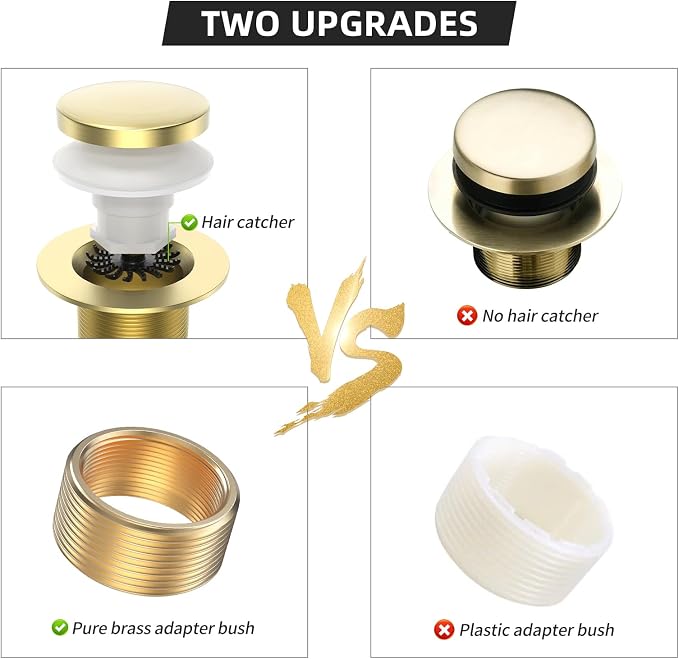 Brushed Gold Tub Drain, Brass Bathtub Drain Kit - Image 8