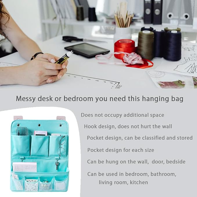 HSLFUAI Hanging Organizer with Pockets – Wall & Door Storage Bag with 3 Sticky - Image 4